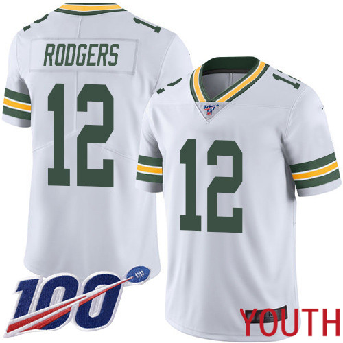 Green Bay Packers Limited White Youth #12 Rodgers Aaron Road Jersey Nike NFL 100th Season Vapor Untouchable->youth nfl jersey->Youth Jersey